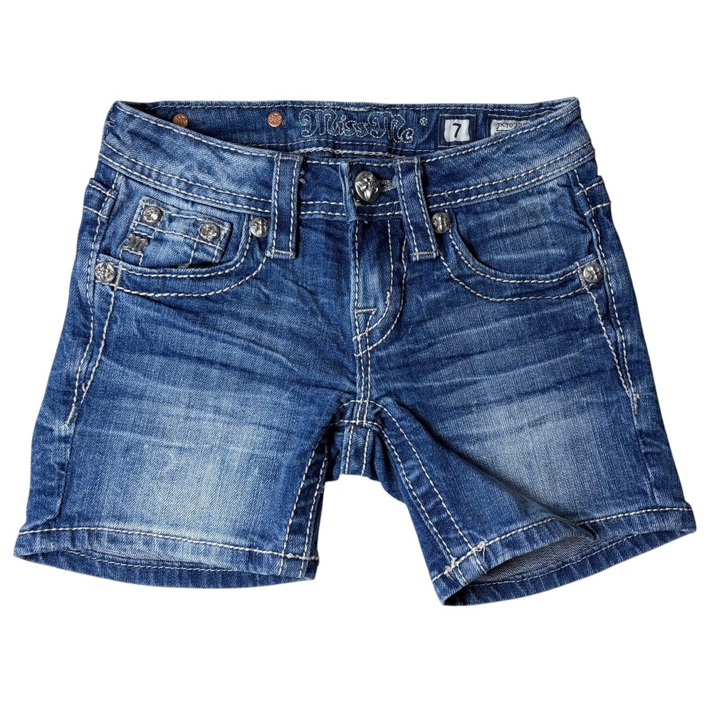Miss Me Girls Cross Embellished Denim Shorts Blue JK7022D Size 7